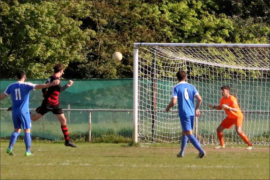 Rob Partington made a great save from this goal bound header