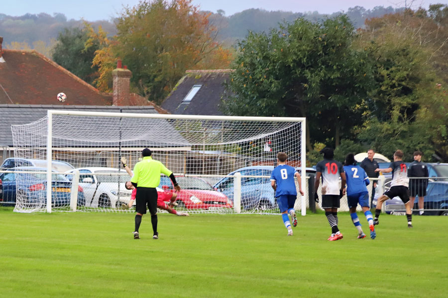 Jake Tabor's penalty goes high over the bar.